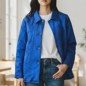 Yi Lin Jacket 1X Cobalt Blue 100% Silk Embroidered Rare Charmeuse Vintage Coat